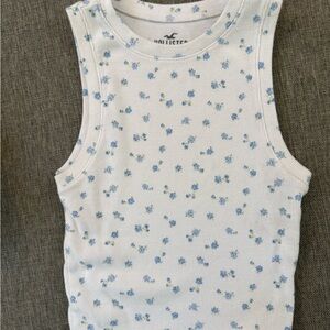 Hollister White and Blue Floral Tank Top